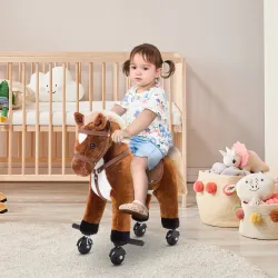 Caballito Infantil +2 Años Caballo con Ruedas Sonidos de Relincho Palos Pedales 55x23x60 cm Marrón - Ogal.Es