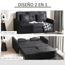 Sofá Cama de 2 Plazas Sofá Cama Tapizado en Poli Algodón con 2 Cojines Desmontables y Espacio de Almacenamiento ... - Ogal.Es