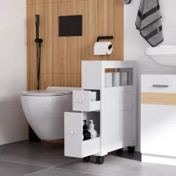 Mueble de Baño 2 Cajones Ahorra Espacio con 4 Ruedas 16x52x71,5 cm Blanco - Ogal.Es