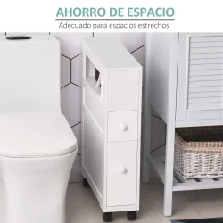 Mueble de Baño 2 Cajones Ahorra Espacio con 4 Ruedas 16x52x71,5 cm Blanco - Ogal.Es