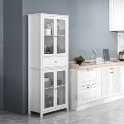 Alacena de Cocina Mueble Vitrina con 4 Puertas de Vidrio Templado Cajón y Estantes Ajustables 74x35,5x181,5 cm B... - Ogal.Es