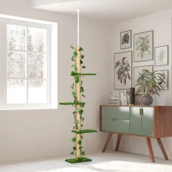 Árbol para Gatos del Suelo al Techo 37x21x202-242 cm con Altura Ajustable 4 Plataformas de Césped Artificial Verde - Ogal.Es