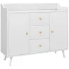 Aparador de Salón Moderno Aparador de Cocina con 2 Puertas 3 Cajones y Patas de Madera de Pino 90x32x80 cm Blanco - Ogal.Es