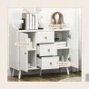 Aparador de Salón Moderno Aparador de Cocina con 2 Puertas 3 Cajones y Patas de Madera de Pino 90x32x80 cm Blanco - Ogal.Es