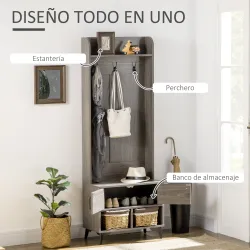 Perchero con Zapatero Perchero Entrada Recibidor con 3 Ganchos 2 Puertas 2 Compartimientos y Estante 60x34x170 c... - Ogal.Es