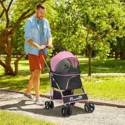 Carrito para Perros Pequeños 3 en 1 con Vagón Desmontable Cesta de Almacenaje Correas de Seguridad y Cojín Rosa - Ogal.Es