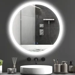 Espejo de Baño Redondo con Luces LED 70x70cm Espejo Antivaho 3 Luces de Colores Función de Memoria Interruptor T... - Ogal.Es
