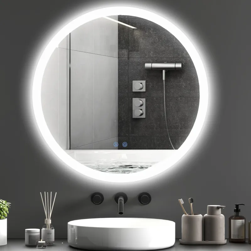 Espejo de Baño Redondo con Luces LED 70x70cm Espejo Antivaho 3 Luces de Colores Función de Memoria Interruptor T... - Ogal.Es