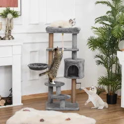 Árbol Rascador para Gatos Altura 120 cm Torre de Gatos con Plataformas Cueva Hamaca Postes de Yute 48x48x120 cm ... - Ogal.Es
