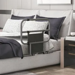 Barandilla de Cama Adulto Asidero para la Cama Plegable con Bolsillo de Almacenamiento 61x66x55 cm Gris - Ogal.Es