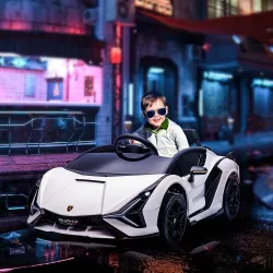 Coche Eléctrico Lamborghini SIAN 12V para Niños de +3 Años con Mando a Distancia Música MP3 USB 108x62x40 cm Blanco - Ogal.Es