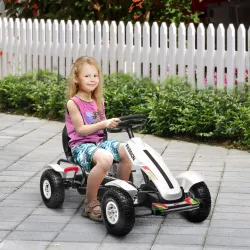 Go Kart a Pedales para Niños con Asiento Ajustable Neumáticos de Goma Freno de Mano Carga 50 kg 117x58x61 cm Blanco - Ogal.Es