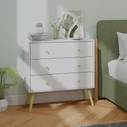 Cómoda con 3 Cajones Cajonera de Dormitorio con Patas de Madera de Pino para Salón Oficina Habitación 80x30x80 c... - Ogal.Es