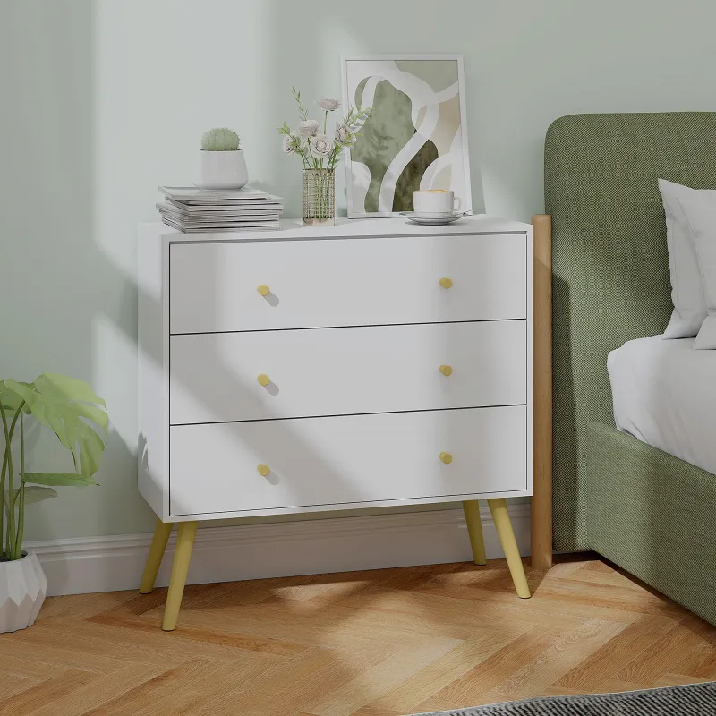 Cómoda con 3 Cajones Cajonera de Dormitorio con Patas de Madera de Pino para Salón Oficina Habitación 80x30x80 c... - Ogal.Es