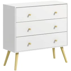 Cómoda con 3 Cajones Cajonera de Dormitorio con Patas de Madera de Pino para Salón Oficina Habitación 80x30x80 c... - Ogal.Es