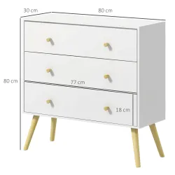 Cómoda con 3 Cajones Cajonera de Dormitorio con Patas de Madera de Pino para Salón Oficina Habitación 80x30x80 c... - Ogal.Es