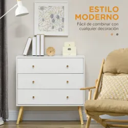 Cómoda con 3 Cajones Cajonera de Dormitorio con Patas de Madera de Pino para Salón Oficina Habitación 80x30x80 c... - Ogal.Es