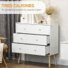 Cómoda con 3 Cajones Cajonera de Dormitorio con Patas de Madera de Pino para Salón Oficina Habitación 80x30x80 c... - Ogal.Es