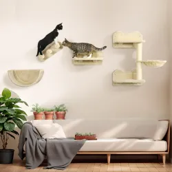 Juego de Escalada para Gatos de Pared Estantes para Gatos 4 Piezas Hamaca Nido Plataformas para Saltar Beige - Ogal.Es