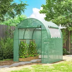 Invernadero de Jardín 180x180x200 cm Invernadero de Túnel Pequeño con Puerta Enrollable y Ventana de Malla Verde - Ogal.Es