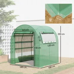 Invernadero de Jardín 180x180x200 cm Invernadero de Túnel Pequeño con Puerta Enrollable y Ventana de Malla Verde - Ogal.Es