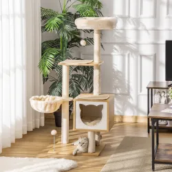 Árbol Rascador para Gatos con Plataforma Torre Escalador para Gatos con Hamaca Caseta Cama Postes 48x40x126 cm B... - Ogal.Es