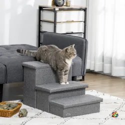 Escalera para Mascotas de 3 Peldaños Escalones para Perros Gatos con Espacio de Almacenamiento 63,5x42,5x40,5 cm... - Ogal.Es