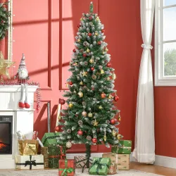 Árbol de Navidad Artificial de Nieve 180 cm con 508 Ramas 49 Piñas Base Plegable y Soporte de Acero Ø73x180 cm V... - Ogal.Es