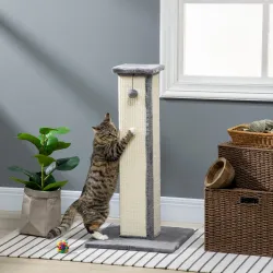 Poste Rascador para Gatos Altura 81 cm Rascador para Gatos con Poste de Sisal y Bola Colgante 41x41x81 cm Gris - Ogal.Es