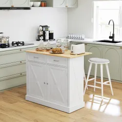 Isla de Cocina Carro de Cocina con Encimera de Madera Plegable 2 Puertas 2 Cajones Estante Ajustable y 4 Ruedas ... - Ogal.Es