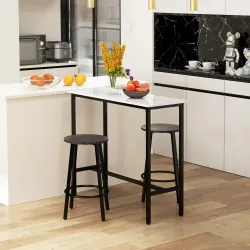 Conjunto de Mesa Alta de Bar con 2 Taburetes Redondo Set de 3 Piezas con Marco de Acero de Estilo Moderno Blanco... - Ogal.Es