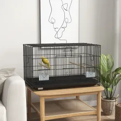 Jaula para Pájaros 77x46x45 cm Jaula Metálica para Aves con Bandeja Extraíble 2 Perchas 2 Comederos 2 Perchas Negro - Ogal.Es
