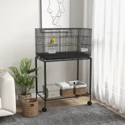 Jaula para Pájaros con Ruedas 77x46x119 cm Jaula Metálica para Aves con Bandeja Extraíble 2 Perchas 2 Comederos ... - Ogal.Es