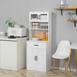 Alacena de Cocina Mueble Buffet de Cocina con 4 Puertas Cajón y Estantes Ajustables para Comedor 60x38x161 cm Bl... - Ogal.Es