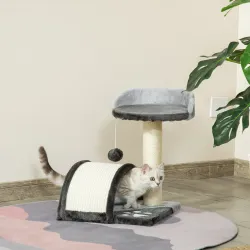 Árbol Rascador para Gatos Pequeños Altura 46 cm con Poste Tablero para Rascar Plataformas y Bola 35,5x37x46 cm Gris - Ogal.Es
