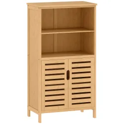 Mueble Auxiliar de Baño de Bambú Mueble de Baño con 2 Puertas 2 Estantes Abiertos y Patas Elevadas 50x29x92 cm N... - Ogal.Es