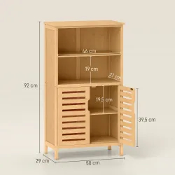 Mueble Auxiliar de Baño de Bambú Mueble de Baño con 2 Puertas 2 Estantes Abiertos y Patas Elevadas 50x29x92 cm N... - Ogal.Es