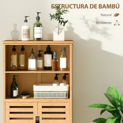 Mueble Auxiliar de Baño de Bambú Mueble de Baño con 2 Puertas 2 Estantes Abiertos y Patas Elevadas 50x29x92 cm N... - Ogal.Es
