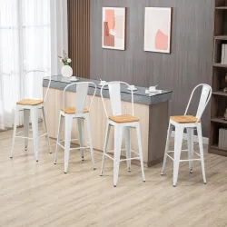 Juego de 4 Taburetes Altos de Cocina Apilables con Respaldo Taburetes de Bar con Reposapiés 44x48x117 cm Blanco - Ogal.Es