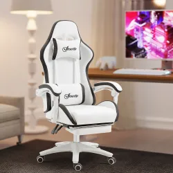 Silla Gaming Silla Gamer de Cuero PU Altura Ajustable Reclinable 135° Reposacabezas y Reposapiés 65x65x121-129 c... - Ogal.Es