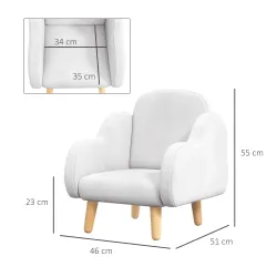 Sillón para Niños Sillón Infantil Diseño de Nube con Tacto Súper Suave para Niños de 18-36 Meses 46x51x55 cm Blanco - Ogal.Es