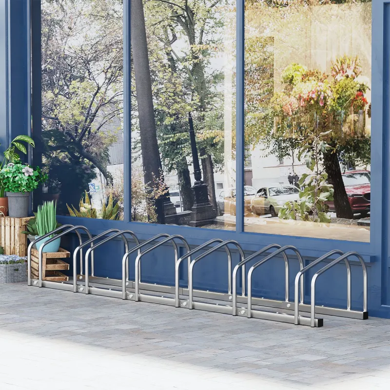 Aparcamiento para 6 Bicicletas Soporte de Acero para Aparcar Bicicletas en el Suelo o Pared 179x33x27 cm Plata - Ogal.Es