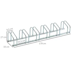 Aparcamiento para 6 Bicicletas Soporte de Acero para Aparcar Bicicletas en el Suelo o Pared 179x33x27 cm Plata - Ogal.Es