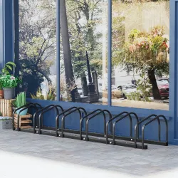 Aparcamiento para 6 Bicicletas Soporte de Acero para Aparcar Bicicletas en el Suelo o Pared 179x33x27 cm Negro - Ogal.Es