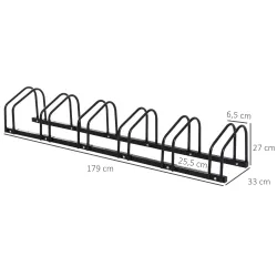 Aparcamiento para 6 Bicicletas Soporte de Acero para Aparcar Bicicletas en el Suelo o Pared 179x33x27 cm Negro - Ogal.Es