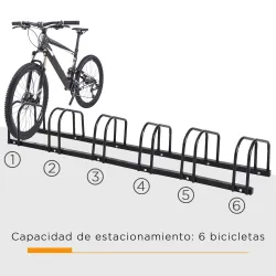 Aparcamiento para 6 Bicicletas Soporte de Acero para Aparcar Bicicletas en el Suelo o Pared 179x33x27 cm Negro - Ogal.Es