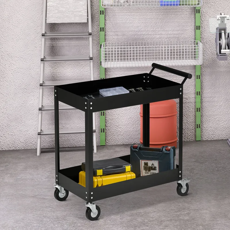 Carro de Herramientas de 2 Niveles Carro de Taller con Ruedas de Acero para Garaje Carga 150 kg 84,5x38x84 cm Negro - Ogal.Es