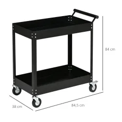 Carro de Herramientas de 2 Niveles Carro de Taller con Ruedas de Acero para Garaje Carga 150 kg 84,5x38x84 cm Negro - Ogal.Es