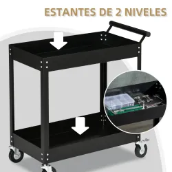 Carro de Herramientas de 2 Niveles Carro de Taller con Ruedas de Acero para Garaje Carga 150 kg 84,5x38x84 cm Negro - Ogal.Es