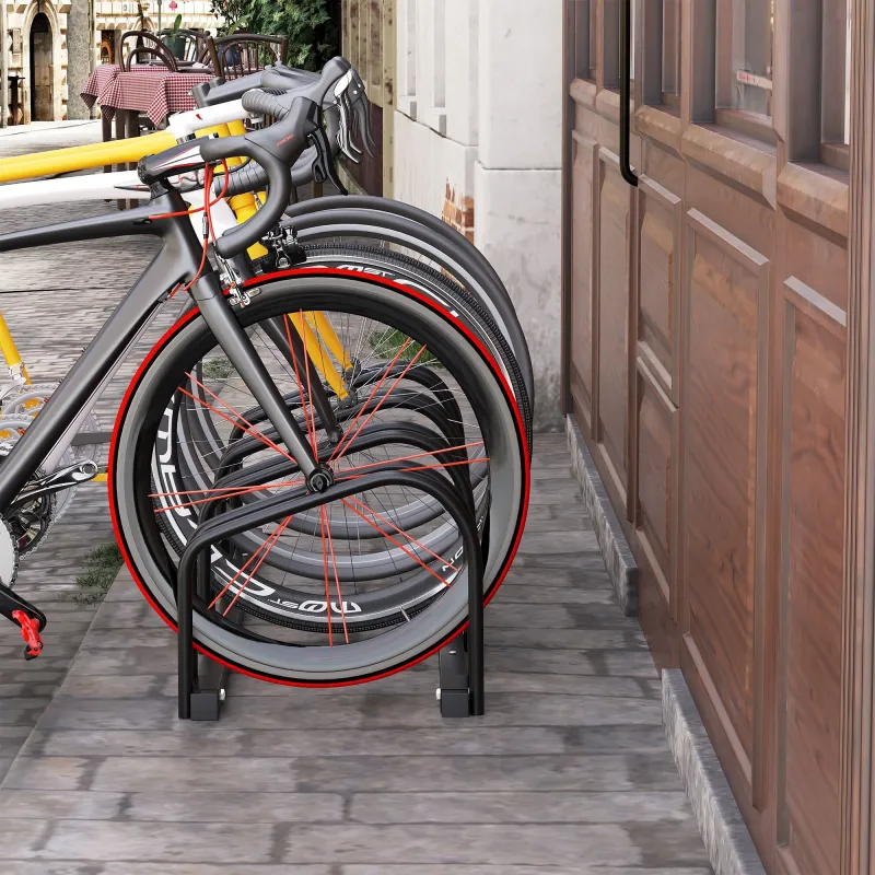 Aparcamiento para 4 Bicicletas Soporte de Acero para Aparcar Bicicletas en el Suelo o Pared 110x33x27 cm Negro - Ogal.Es